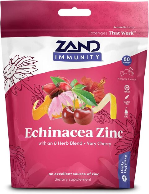 Zand Immunity Cherry Echinacea Zinc Herbalozenge Throat Drops, No Corn Syrup Or Cane Sugar (80 Lozenges),0.00