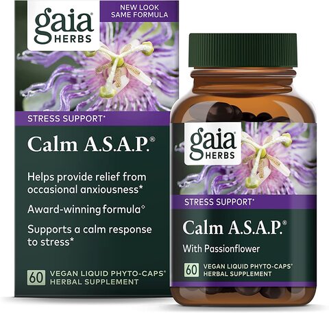 Gaia Herbs Calm A.s.A.P, Vegan Liquid Capsules, 60Count ñ Natural Calming Supplement To Help reduce Occasional Anxiousness & Tension, Non Drowsy, Non habit forming With Lavender, Holy Basil,0.00