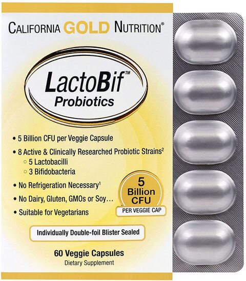 California Gold Nutrition LactoBif Probiotics 5 Billion CFU 60 Veggie Capsules,0.00