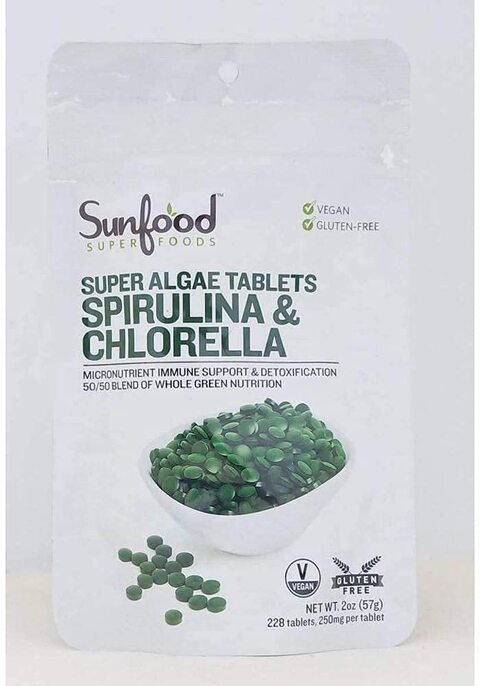 Sunfood Spirulina & Chlorella Super Algae Tablets, 250 Mg, 228 Tablets,0.00