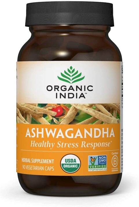 Organic India Ashwagandha Healthy Stress Response Supplement, 90 Capsules,0.00
