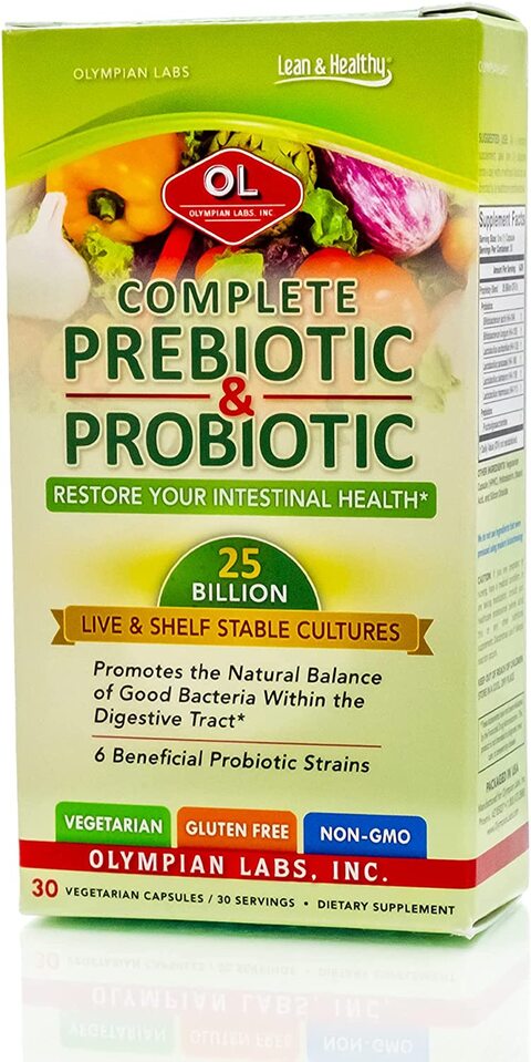 Olympian Labs Inc. Complete Prebiotic And Probiotic Supplement, 25 Billion Live Shelf Stable Cultures, 30 Vegetarian Capsules,0.00