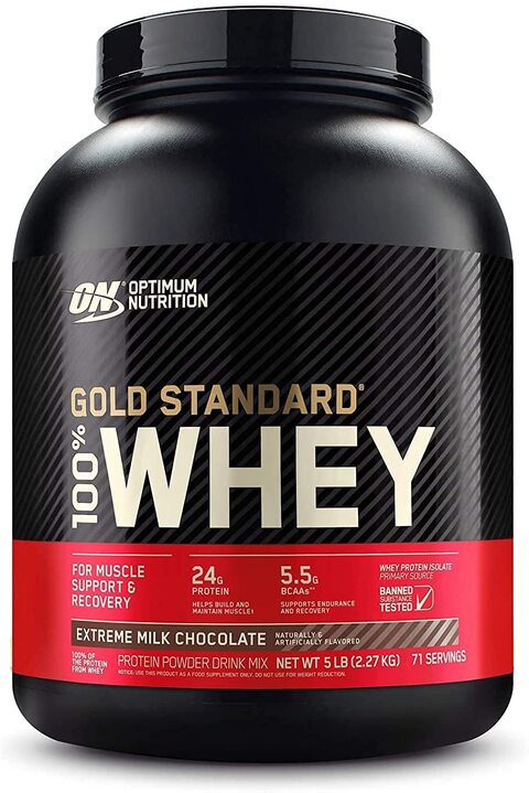 Optimum Nutrition Gold Standard 100% Whey Protein Powder, Extreme Milk Chocolate, 2.27 Kg, 5 Lb, 71 Servings,0.00