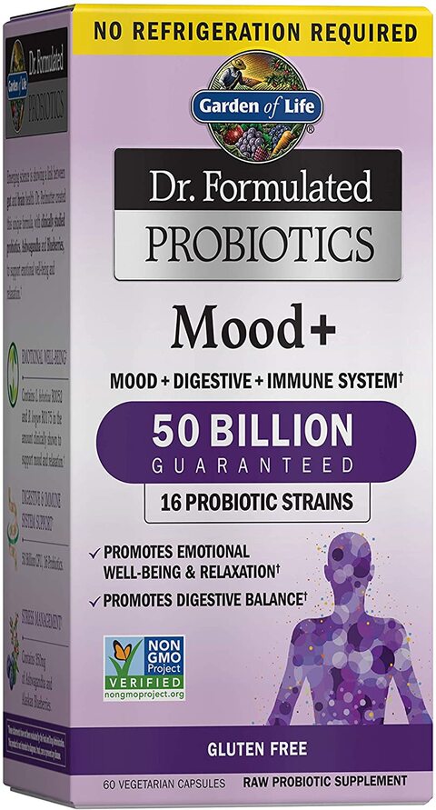 Garden Of Life Dr. Formulated Probiotics Mood+ - Acidophilus Probiotic Supplement - Promotes Emotional Health, Relaxation, Digestive Balance, Gluten Free - 60 Vegetarian Capsules *Packaging May Vary*,0.00