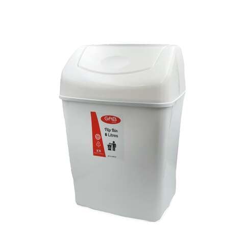 Gab Plastic Waste Bin with Swinging Lid - 6 Liters, White,0.00