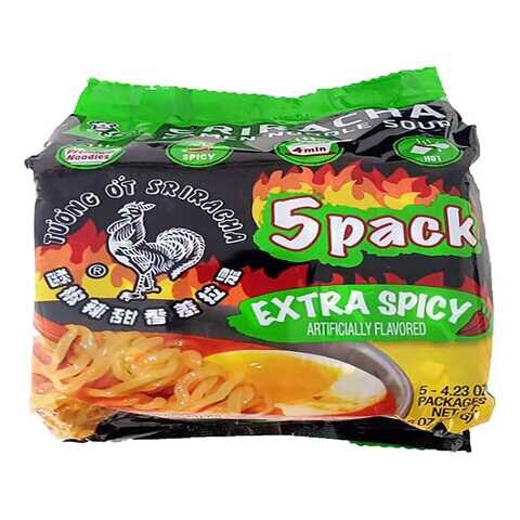 Aces Food Extra Spicy Flavoured Sriracha Ramen Noodle Soup 120g Pack of 5,0.00