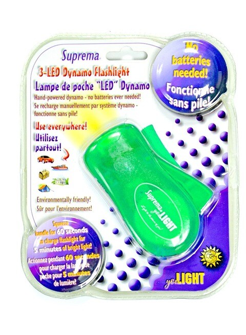 SUPREMA Emergency Light Environmental Self Generating Hand Squeeze 3 LED Dynamo Flashlight, Green,0.00