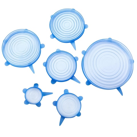 Decdeal - 6pcs Stretch Silicone Lids Clear Airtight Food Storage Covers Reusable Bowl Cover for Pots Cups for Keeping Food Fresh Dishwasher and Freezer 6 Pack of Various Sizes (Blue),0.00