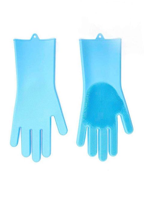 Generic Magic Silicone Gloves With Wash Scrubber Blue 13.6 X 6.1Inch,0.00