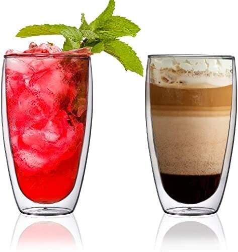 1CHASEÆ Set of 2 PCS 450 ML Double Wall Glass Cup Set,Handmade Tea glass Transparent Drink ware,0.00