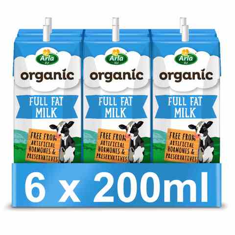 Arla Organic Milk Full Fat Multipack 200ml Pack of 6,0.00