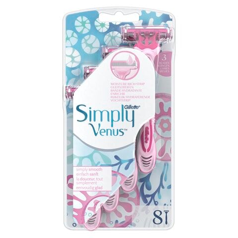 Gillette Simply Venus 3 Plus Disposable Razor Pink 8 count,0.00