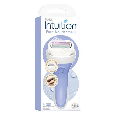 Schick Intuition Pure Nourishment Razor With 2 Cartridge And Travel Cap Blue,0.00