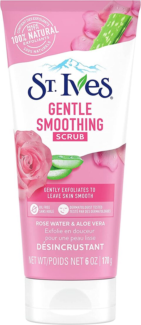 St. Ives Gentle Smoothing Face Scrub Our Gentlest Scrub Yet Rose Water And Aloe Vera Made With 100 Percent Natural Exfoliants, Paraben Free, Oil-Free, Dermatologist Tested 6 Oz,0.00