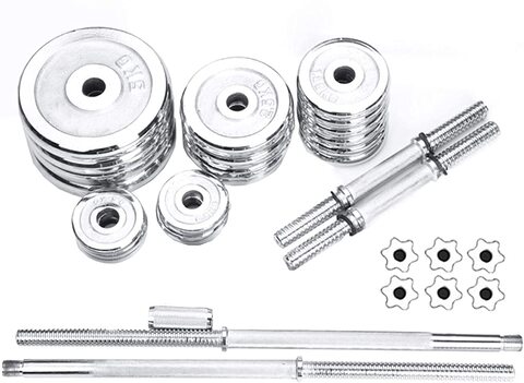 ULTIMAX 50 Kgs Dumbbell and Barbell Set Chrome Steel Adjustable Dumbbells Barbell with Connector Options Each Other Convertible for Home Gym Office Exercise Fitness - Silver,0.00