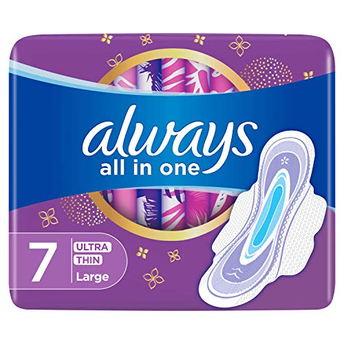 ALWAYS All in one Ultra Thin, Large sanitary pads with wings, 7 ct,0.00