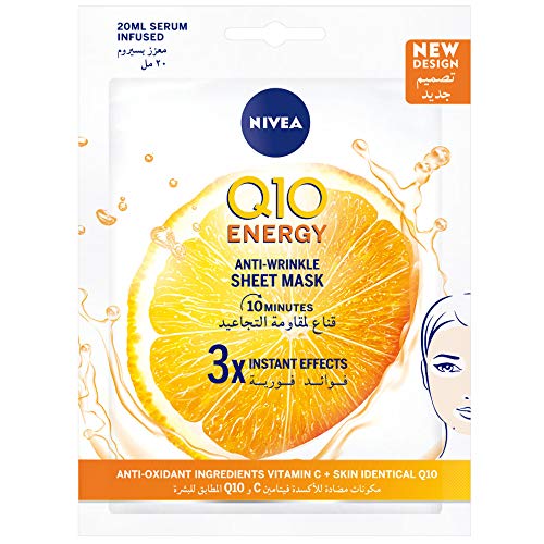 NIVEA Q10 Plus C Anti-Wrinkle Face Sheet Mask, Vitamin C, 1 Mask