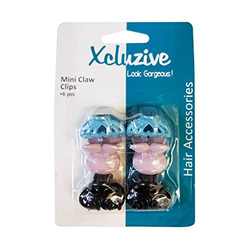 Xcluzive 6-Mini Claw Clips, ZY001, Assorted