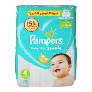 Pampers Baby Dry Diapers Mega Pack, Size 4,76 Counts,0.00