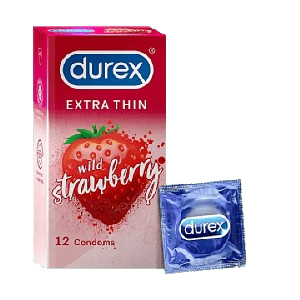 Durex Extra Thin Condoms Wild Strawberry Flavoured, 12 pcs ,0.00
