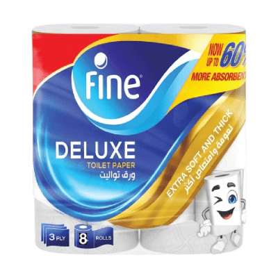Fine Deluxe Toilet Paper Exta Soft, 3 Ply x 8 Rolls