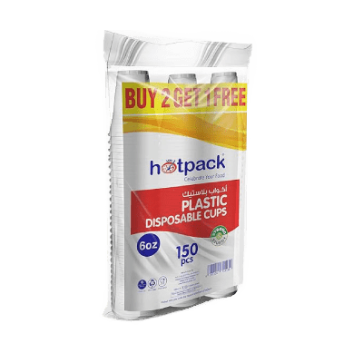 Hotpack Plastic Cups, 150 Pieces x 6 ounce