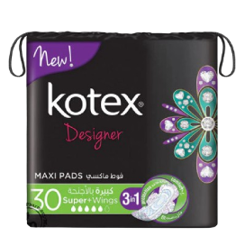 Kotex Designer Maxi Slim Super Wings Sanitary Pads, 30s