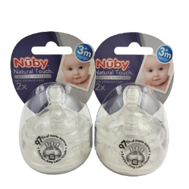 Nuby Natural Touch Soft Flex Medium Flow 3m Plus Breast Size Nipples, 2Pcs