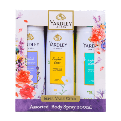 Yardley London Assorted Body Spray, 3 x 200ml