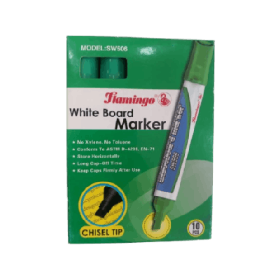 Flamingo White Board Marker Chisel Tip Green, 10 Pcs