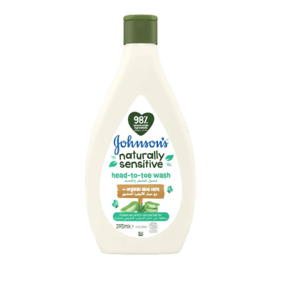 Johnsons Naturally Sensitive Head To Toe Wash Organic Aloevera, 395ml
