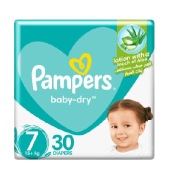 Pampers Baby-Dry Taped Diapers with Aloe Vera Lotion, up to 100% Leakage Protection, Size 7, 15+kg, 30pc