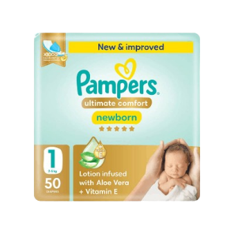 Pampers Ultimate Comfort Newborn Diapers - Size 1 (2-5 kg) Pack of 50