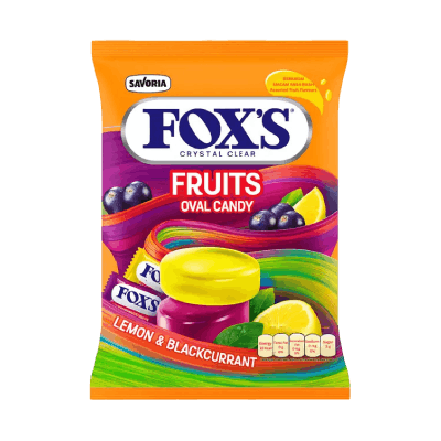 Foxs Crystal Clear Lemon & Blackcurrant Fruits Oval Candy, 125g