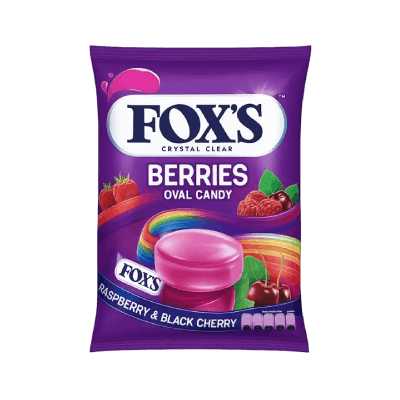Foxs Crystal Clear Raspberry & Black Cherry Berries Oval Candy, 125g