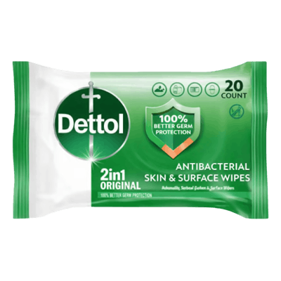 Dettol Original 2 in 1 Antibacterial Skin & Surface Wipes, 20 Wipes 