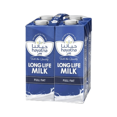 Hayatna Full Fat Long Life Milk, 4 x 1L