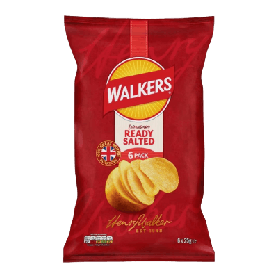 Walkers Ready Salted Flavour Crisps,  6 x 25g