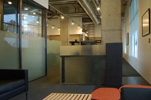 Preview of Attorneys Office - Image 0: Couch, Furniture, office, meeting space, glass interior, exposed duct, lighting, structure concrete.