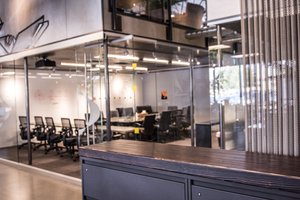 Preview of Light Manufacturing - Image 8: Room, Meeting Room, Conference Room, Office, Steel, Structure Steel, Exposed Structure, Exposed Duct, Chainmail, Curtain, Wood, Carpet, Concrete, Glass, Graffiti, Handrail.