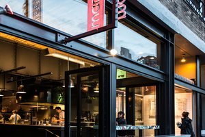 Preview of Mamnoon Restaurant - Image 0: Steel, Structure Steel, Wood, Glass, Outdoors, Window, Indoor Outdoor, Glass Door, Sliding Door.