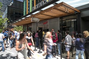 Preview of Mamnoon Street - Image 6: People, Dance, Steel, Concrete, Street, Storefront, Restaurant, Entry, Glass, Window, Wood.