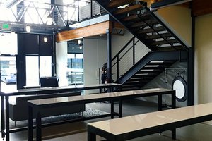 Preview of Tableau - Image 4: Dining Table, Furniture, Table, Chair, Apartment, Building, Housing, Indoors, Loft, Exposed duct, Structure wood, Steel stair, Concrete floor, Lighting.