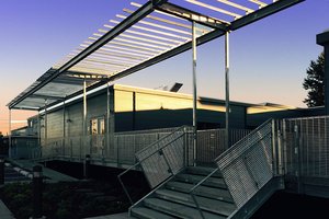 Preview of Tacoma Tideflats Residential Relocation Center - Image 4: entry, sun screen, galvanized, structure steel, stair, grating.