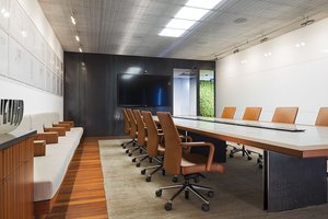 Preview of Zillow Executive Offices - Image 15: Chair, Furniture, Conference Room, Meeting Room, Room, Table, Electronics, leather, grating, wood floor, concrete table, steel black, TV, pivot door.
