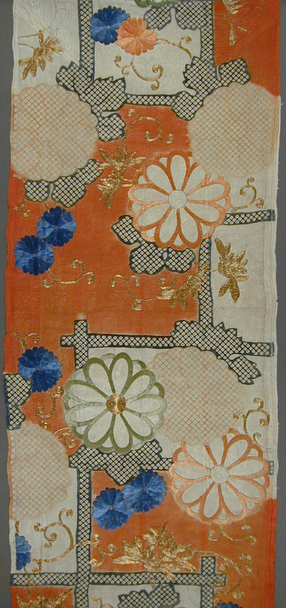 Kosode (Kimono) Fragment with Chrysanthemums and Bamboo Lattice | LACMA ...