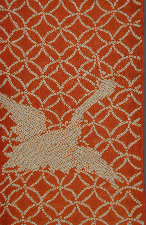 Kosode (Kimono) Fragment with Cranes in Flight and Geometric Pattern of ...