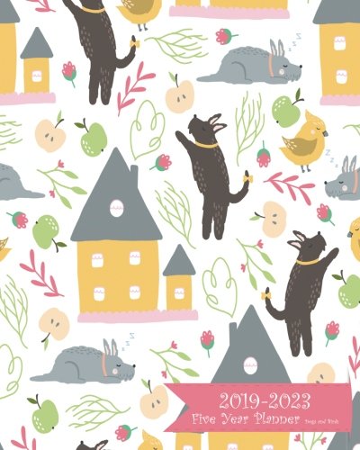 2019 2023 five year planner dogs and birds 60 months planner and calendar monthly calendar planner agenda planner and schedule organizer journal five year planner calendar
