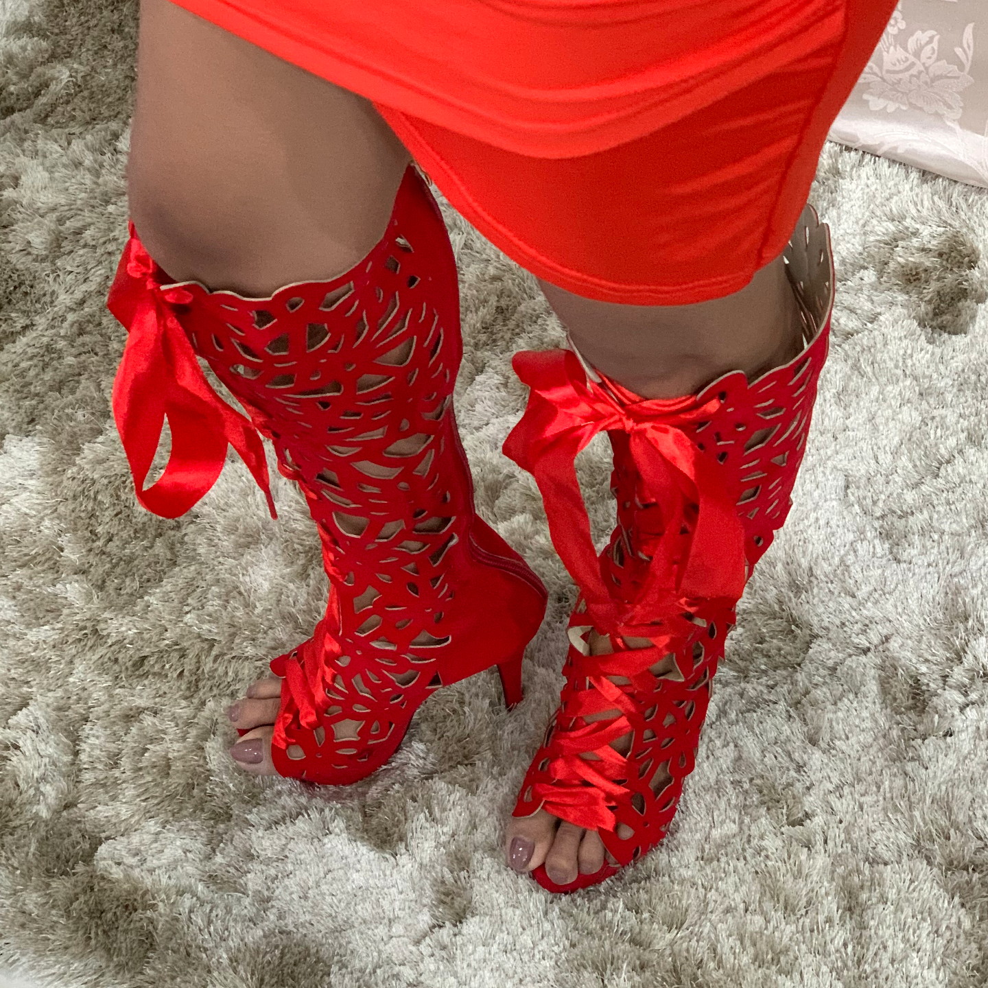 red gladiator shoes