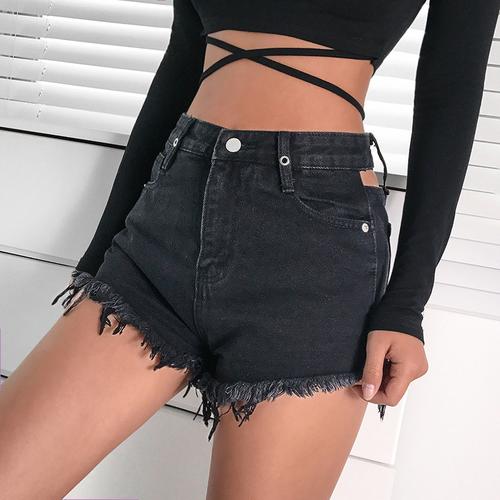 denim black high waisted shorts